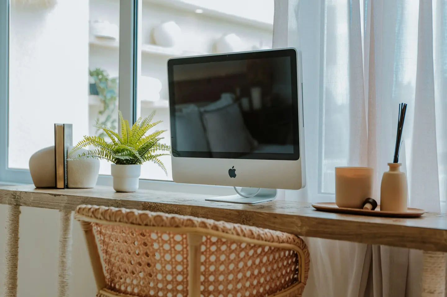 A bright, minimal office workspace